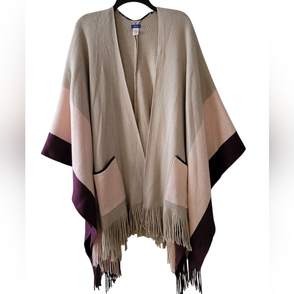 Apt. 9 Tan Pink Burgundy Multicolored Shrug/Wrap/Poncho w/Pockets One Size